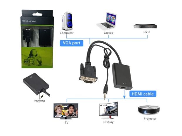 &u+ CONVERTIDOR VGA MACHO A HDMI HEMBRA  FULL HD 1080